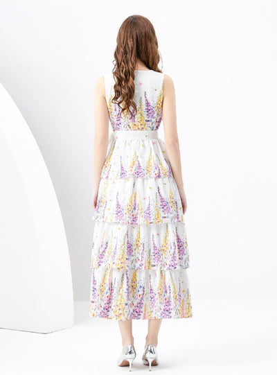 V-neck Printed Cake Dress