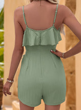 Suspender Solid Color Ruffled Jumpsuit