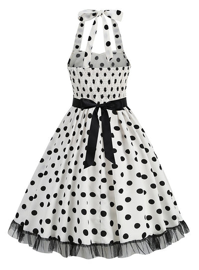 Retro Lace Stitching Polka-dot Dress