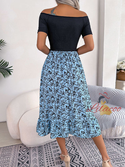 Casual Off-the-shoulder Print Mid-length Dress