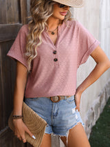 V-neck Button Loose Short Sleeve T-shirt