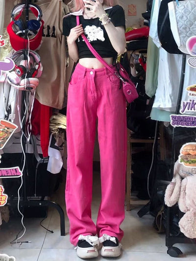 Fuchsia Oversize Straight Pants Jeans