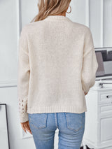 Hollow Pullover Solid Color Round Neck Sweater