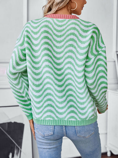 Contrast Knitted Wavy Striped Sweater