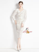 Lace V-neck Slim Mid-length Dress