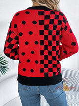 Leisure Contrast Polka Dot Lantern Sleeve Sweater