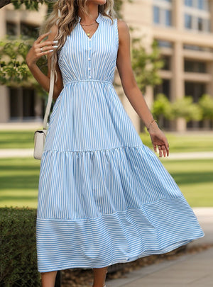 Women Vertical Striped Sleeveless Dress