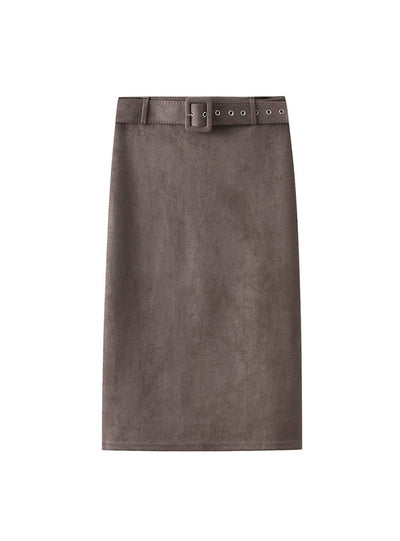 Buttock-wrapped Woolen Skirt With Split Back