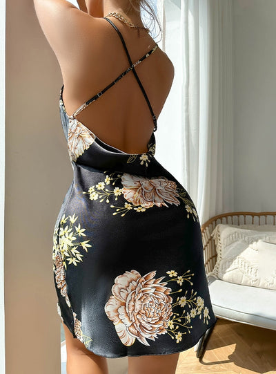 Sexy Backless Printed Halter Pajamas