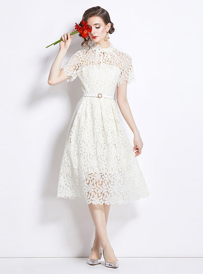 Retro Lace Slim Short Sleeve Dress