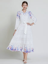 Bohemian Lapel Lantern Sleeve Long Printed Dress