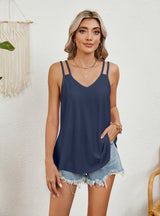 Solid Color V-neck Suspender Vest Loose T-shirt