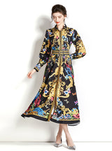 Palace Style Lantern Sleeves Printed Dress