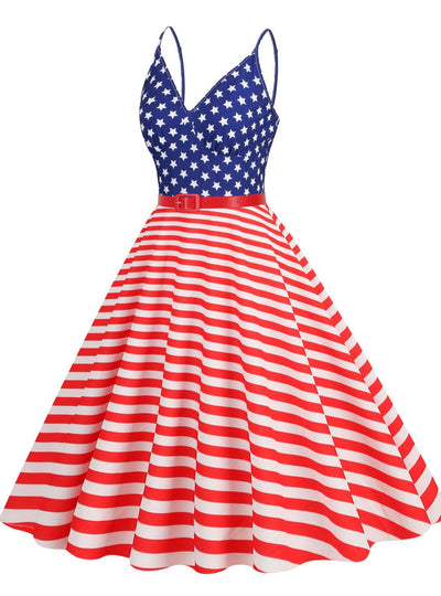 Flag Striped Print Retro Dress