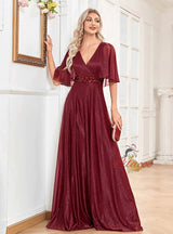 V-neck Bat Sleeve Prom Dress