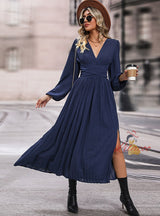 Long Sleeve Solid Color Medium and Long Dress