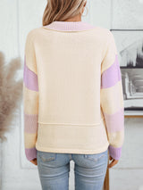 Striped Loose Long Sleeve POLO Neck Sweater