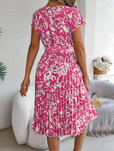 Flower Short-sleeved Pleated Dress