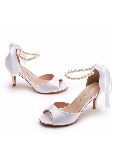 7 cm Beaded Round Head Satin Sandals