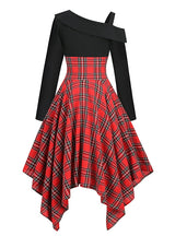 Irregular Plaid Long Sleeve Stitching Dress