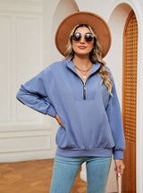 Solid Color Zipper Long Sleeve Top