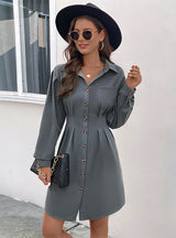 Long Sleeve Solid Color Shirt Dress