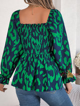 Leisure Square Collar Leopard Print Chiffon Shirt