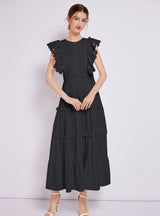 Heavy Stitching Round Neck Solid Color Dress