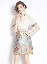 Retro Jacquard Stand Collar Lace Dress