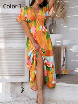 Printed V-neck Short-sleeved Dress