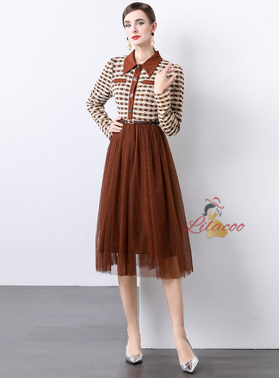 Spliced Pendulum Long-sleeved Dress