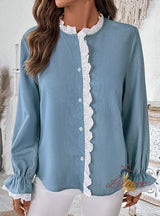 Long-sleeved Spliced Shirt Top