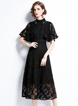 Slim Black Lace High Neck Dress