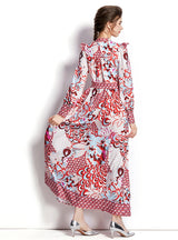 V-neck Retro Long-sleeved Printed Dress