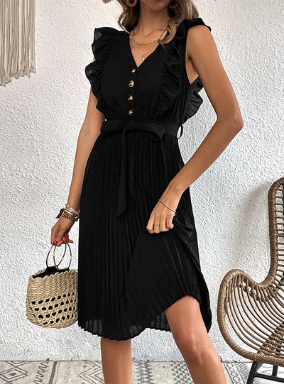 Summer Pleated Sleeveless Flounces Dress