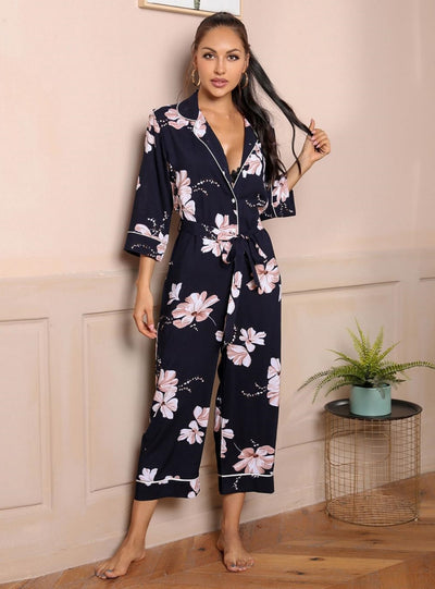 Print Long Sleeve Jumpsuit Pajamas