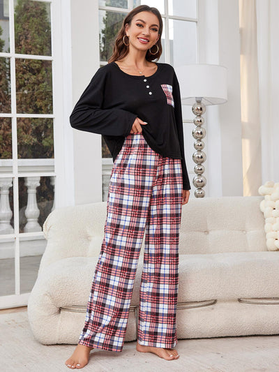 Casual Plaid Trousers Long-sleeved Pajamas