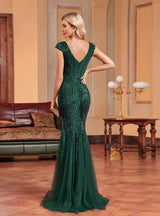 Dark Green Mermaid Sequins V-neck Prom Dress