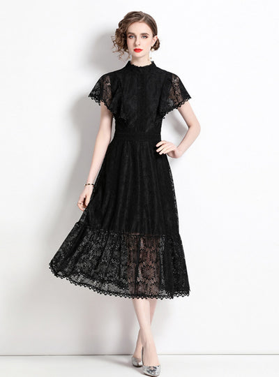 Retro Openwork Short Sleeve Lace Dress