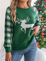 Leisure Plaid Deer Long Sleeve Sweater