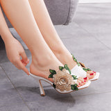 9 cm Square Head High-heeled Sandals Slippers