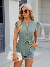 Solid Color Button Loose T-shirt