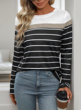 Spliced Long Sleeve Striped T-shirt