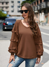 Loose Long-sleeved V-neck T-shirt