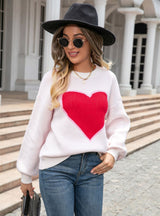 Love Heart Round Neck Pullover Sweater