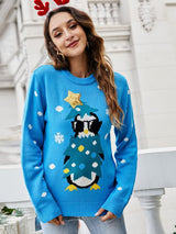 Round Neck Long Sleeve Sequined Animal Christmas Sweater