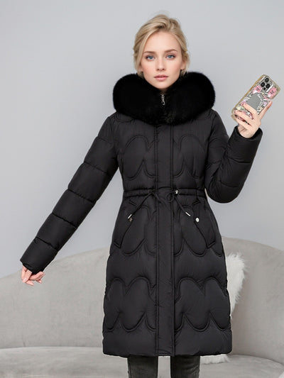 Mid-long Silm Waist Thick Cotton-padded Coat