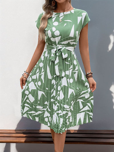 Geometric Print Pleated Dress