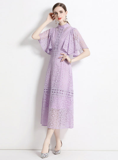 Flying Sleeves Slim Lace Dress