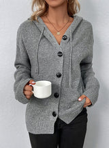 Solid Color Hooded Single Button Sweater